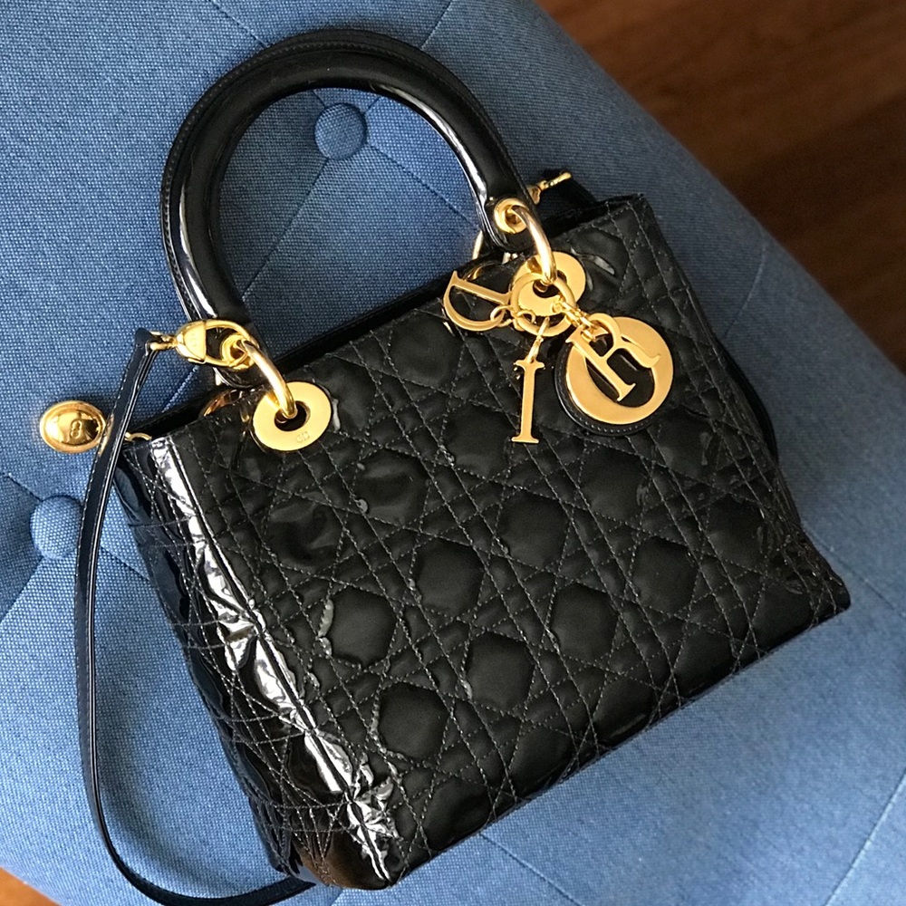 CHRISTIAN DIOR Patent Cannage Medium Lady Dior